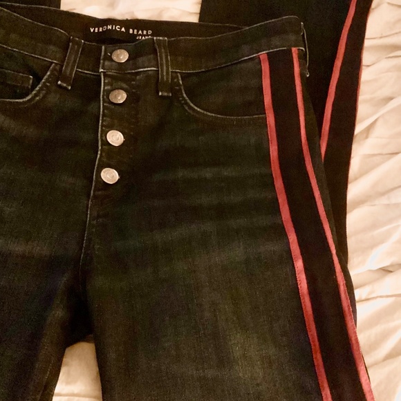 Veronica Beard Caroline Baby Bootcut Jeans w/ Red Stripe down the sides Sz 27 - Picture 4 of 5